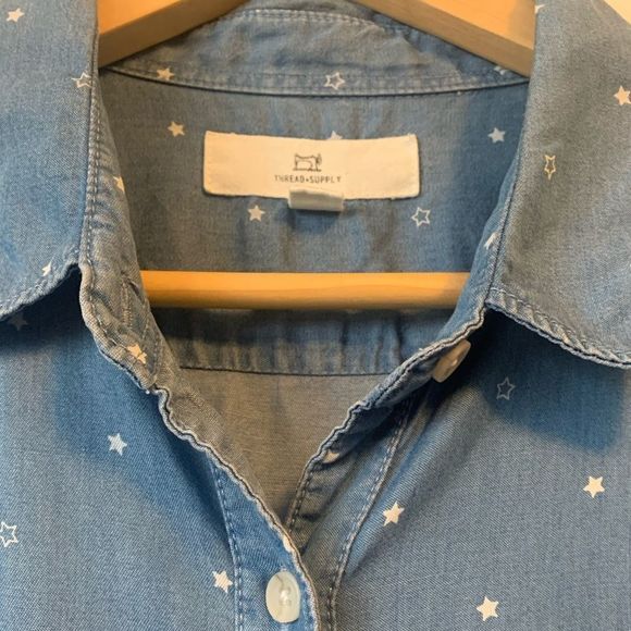 Thread & Supply Chambray Star Shirt Tencel Dress Sz Lg - Picture 6 of 12